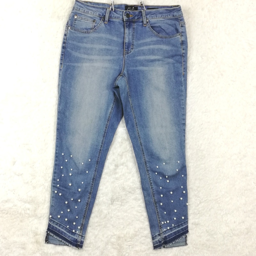 Earl Jean Womens Jeans Skinny Ankle Blue Denim Pearl Mid Rise Stretch Plus 16W